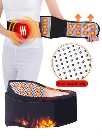 Ceinture chauffante thermique portée autour de la taille, avec détail de sa face intérieure