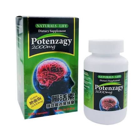 Boîte et flacon de Potenzagy 2000mg, complément alimentaire en gélules de la marque Naturals-Life